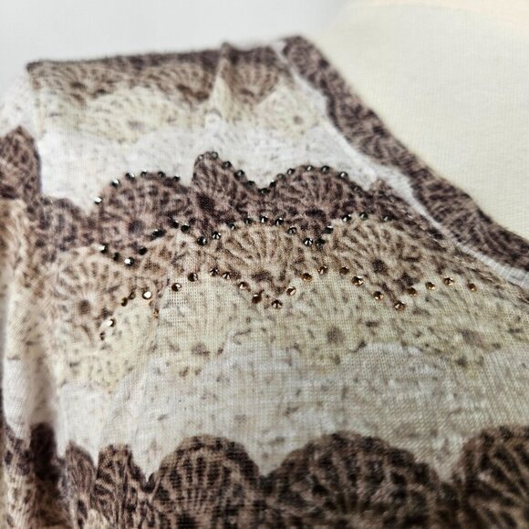David Cline Knit Top Medium Rhinestone Detail Cream Striped Lightweight Crushed - Picture 5 of 7